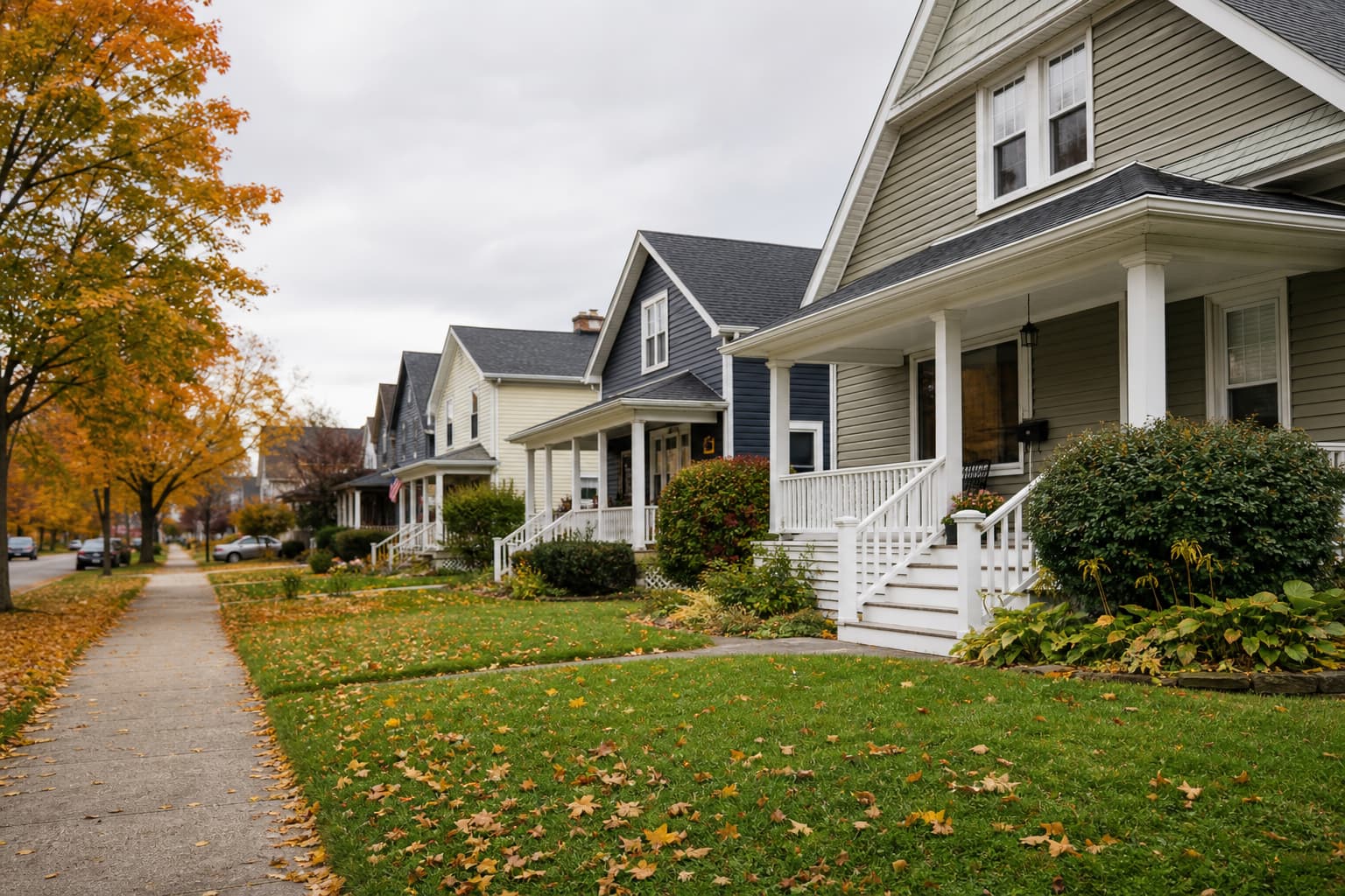 Buffalo neighborhood homes with a real estate sign during a changing mortgage rate environment