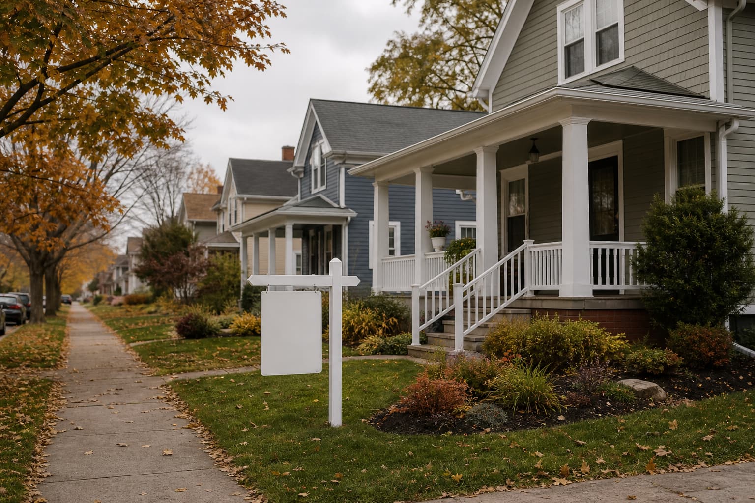 For-sale sign outside a Buffalo-area home in the fall.